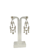 Vintage Rhinestone Chandelier Earrings, Silver Tone, Mixed Cut Stones — Silver — front view