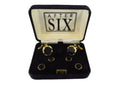 Pre-Owned After Six Gold Gilded Black Onyx Insert Cufflink Button Set in Case — Gold — front view