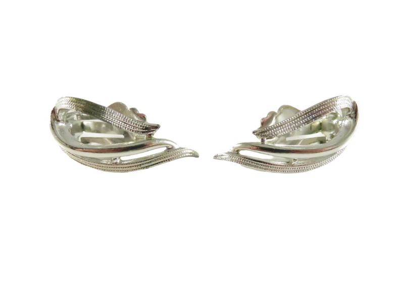 Sarah Coventry Earrings, Sculpted Silver Tone Clip Ons, Vintage — Silver — front view