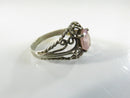 Sterling Silver Filigree Ring with Pink Faceted Stone Vintage Style Statement Oval Crystal Twisted Rope Wire Prong Set