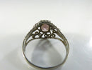 Sterling Silver Filigree Ring with Pink Faceted Stone Vintage Style Statement Oval Crystal Twisted Rope Wire Prong Set