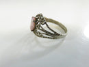 Sterling Silver Filigree Ring with Pink Faceted Stone Vintage Style Statement Oval Crystal Twisted Rope Wire Prong Set
