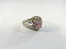 Sterling Silver Filigree Ring with Pink Faceted Stone Vintage Style Statement Oval Crystal Twisted Rope Wire Prong Set