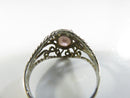 Sterling Silver Filigree Ring with Pink Faceted Stone Vintage Style Statement Oval Crystal Twisted Rope Wire Prong Set