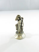 Pewter rook chess piece with golf bag design