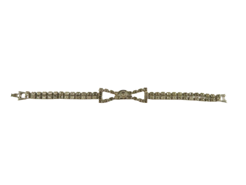 Vintage Smart Set Rhinestone Bow Bracelet, 7", Broken Clasp, For Repair