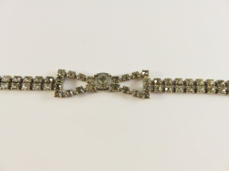 Vintage Smart Set Rhinestone Bow Bracelet, 7", Broken Clasp, For Repair