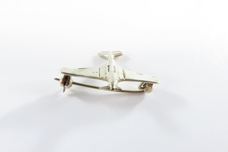 Vintage Sterling Silver Prop Plane Fighter Plane Brooch Pin 1" x 1 1/4"