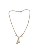 Vintage Rhinestone Necklace, Double Drop Pendant, 15", Unsigned — Silver — front view