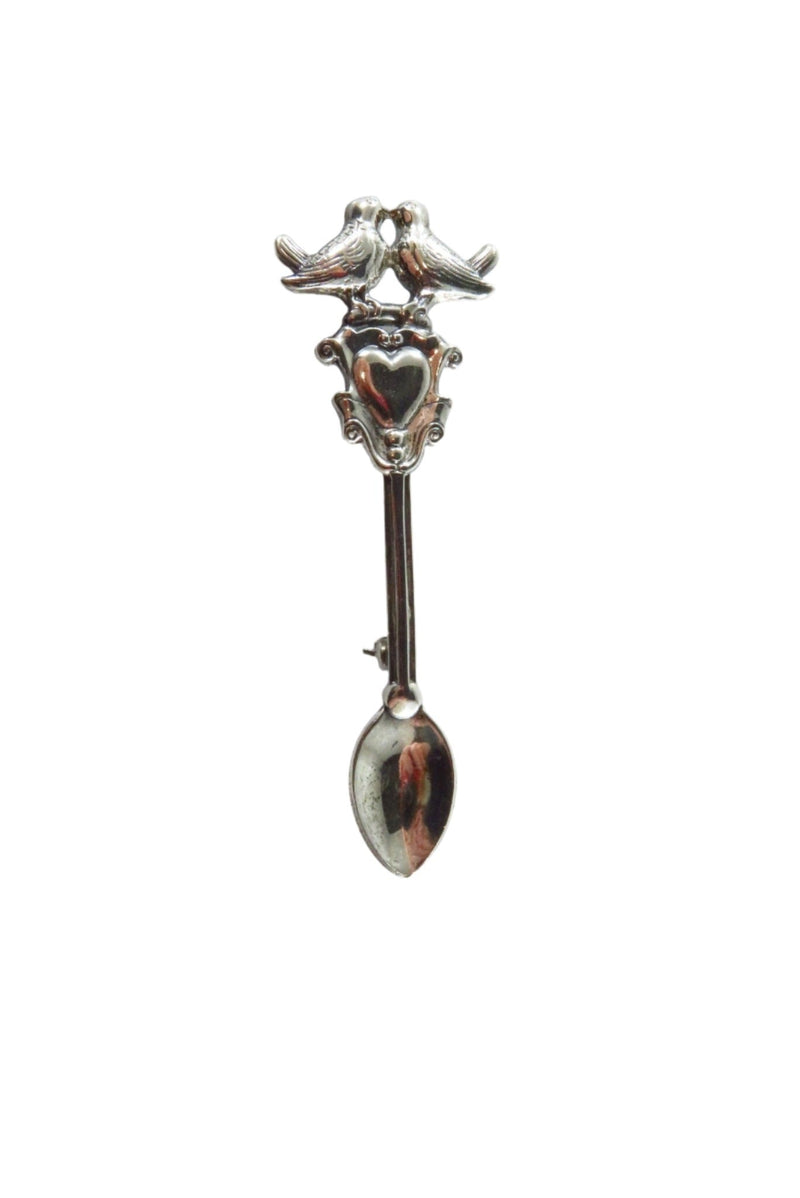 Lovely Little Sterling Silver Love Birds Spoon Brooch 2 5/8" Long — Jewelry & Watches:Fine Jewelry:Fine Pins & Brooches:Preci