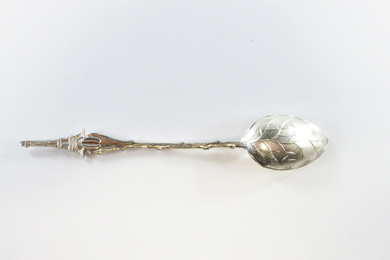 Eiffel Tower Paris France Leaf Form Travel Souvenir Silver Spoon 5" 14.8gr