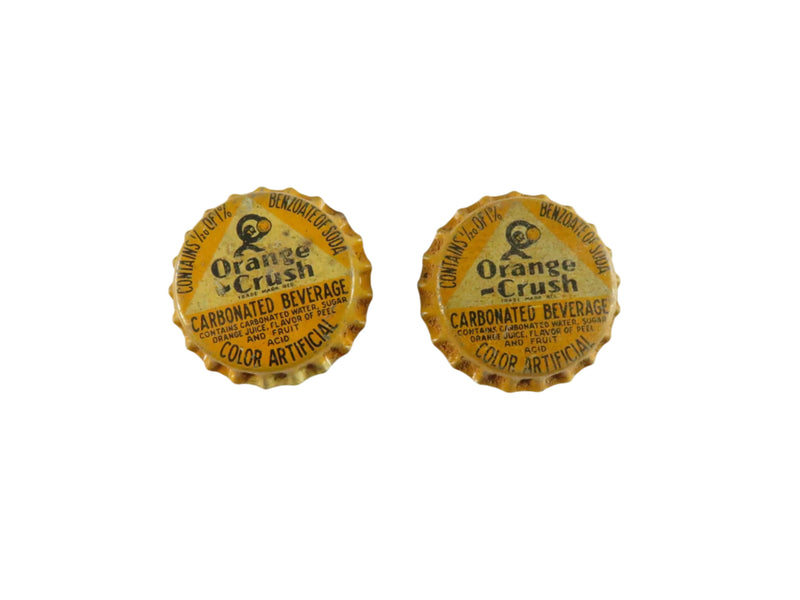 2 Vintage Orange Crush Bottle Caps, Unused, 1.25", Crushy