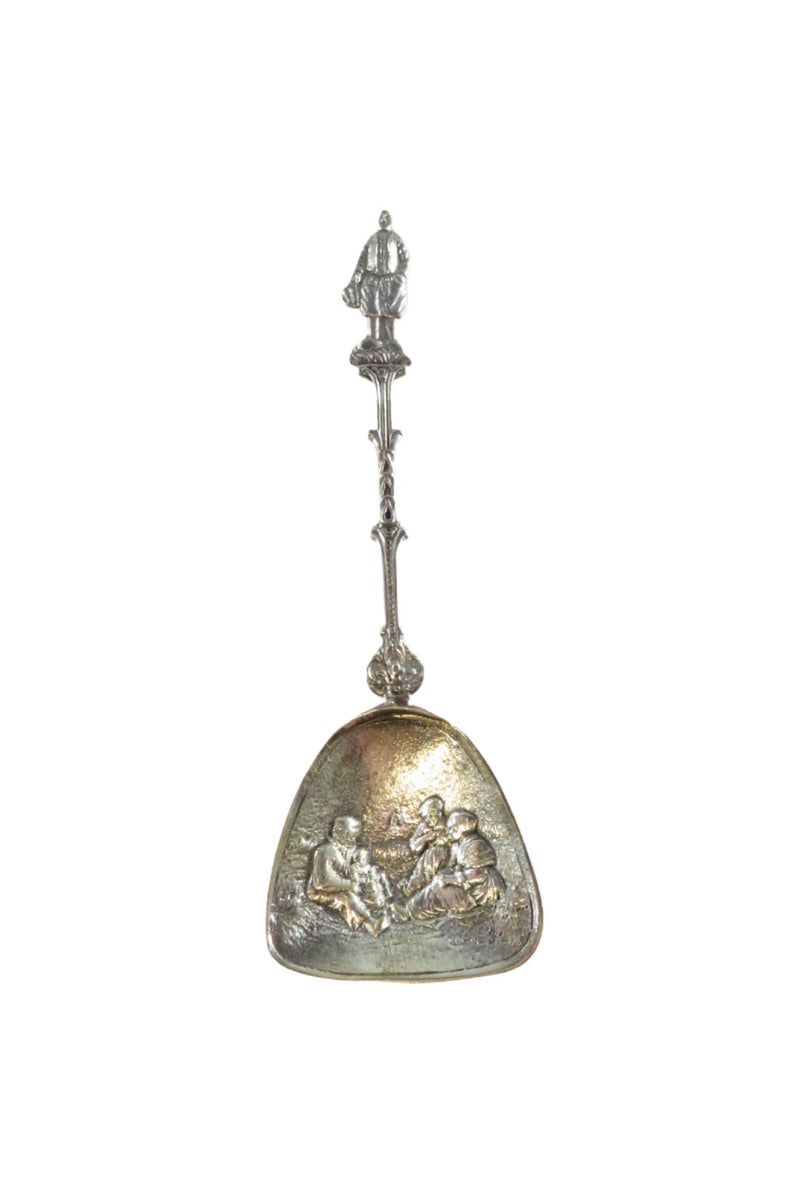 Curacao 90 Repousse Sugar Spoon Dutch Style 5 1/8" Long 11.8 grams — Silver — front view