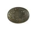 Vintage Western Belt Buckle, Blackened Brass, Floral Design, 1970s — front view