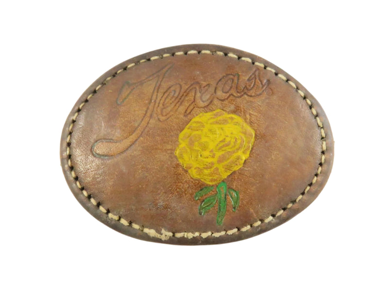 For  Repair/Repurpose Vintage Yellow Rose of Texas Leather Belt Buckle, 1970s, Oval