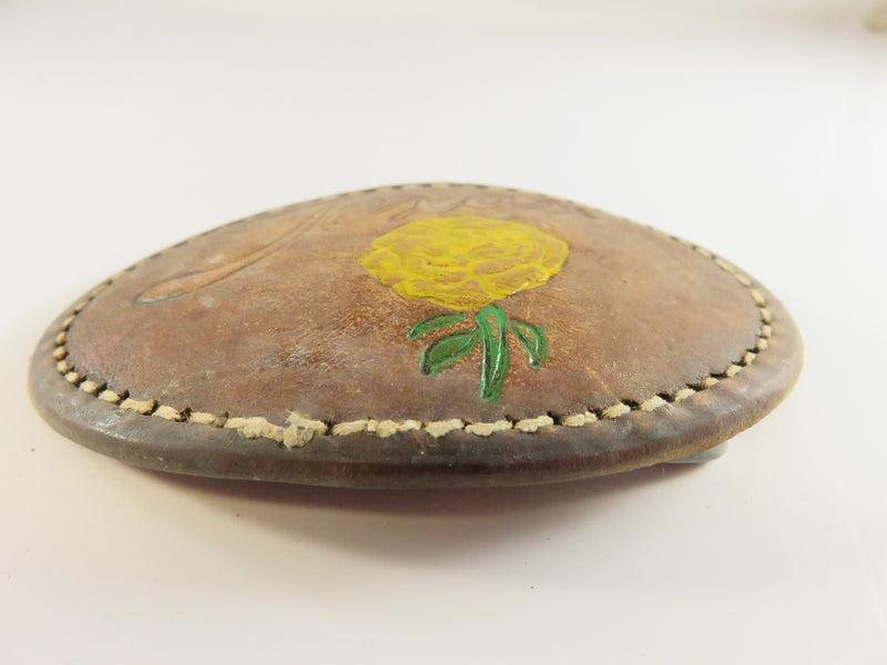 For  Repair/Repurpose Vintage Yellow Rose of Texas Leather Belt Buckle, 1970s, Oval