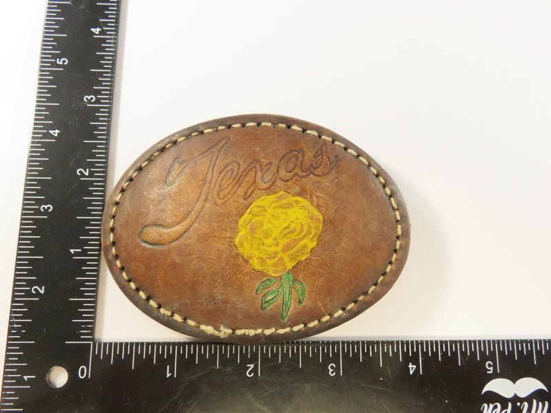 For  Repair/Repurpose Vintage Yellow Rose of Texas Leather Belt Buckle, 1970s, Oval