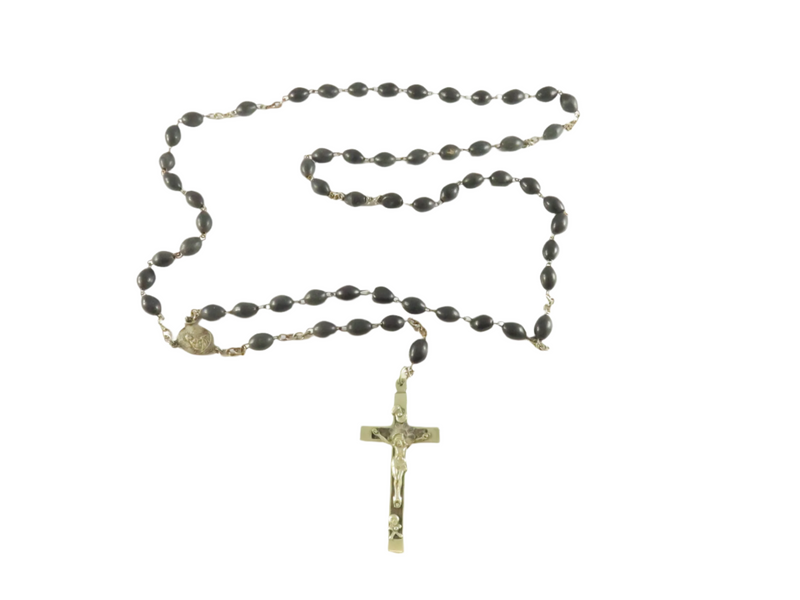 Vintage Wooden Bead Rosary, Nickel Crucifix, 26", As-Is