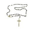 Vintage Wooden Bead Rosary, Nickel Crucifix, 26", As-Is — front view