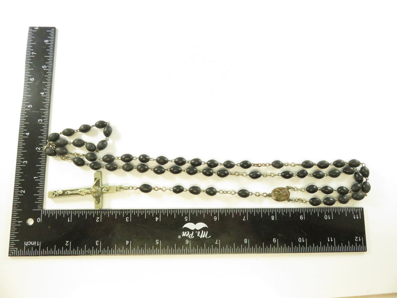 Vintage Wooden Bead Rosary, Nickel Crucifix, 26", As-Is