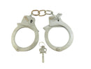 Vintage Compass Toy Handcuffs, Working Key, Fits Adult/Child, Collectible — Silver — front view