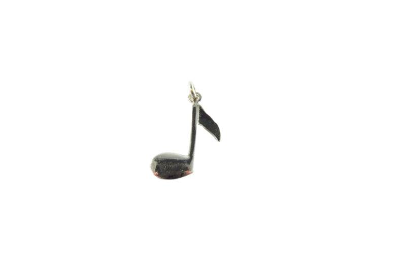 Eighth Note Musical Note Pendant or Charm Sterling Silver No Polish Rhodium