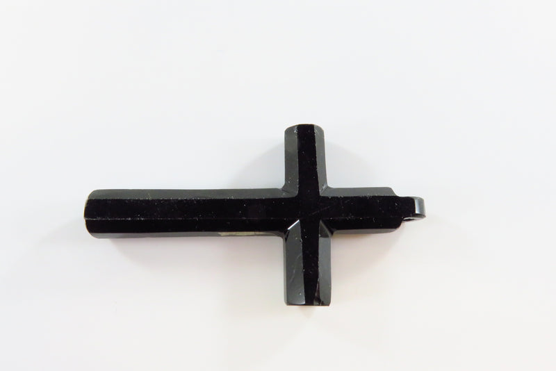 Antique Victorian Jet Black Glass Octagon Form Christian Cross 2 1/2" x 1 3/8