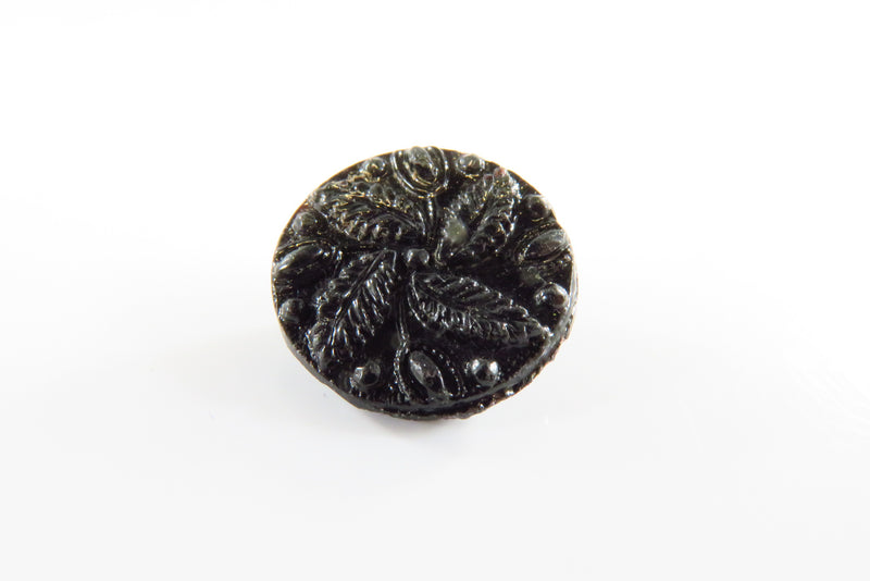 Antique Black Glass Flower Form Victorian Button 18.07mm