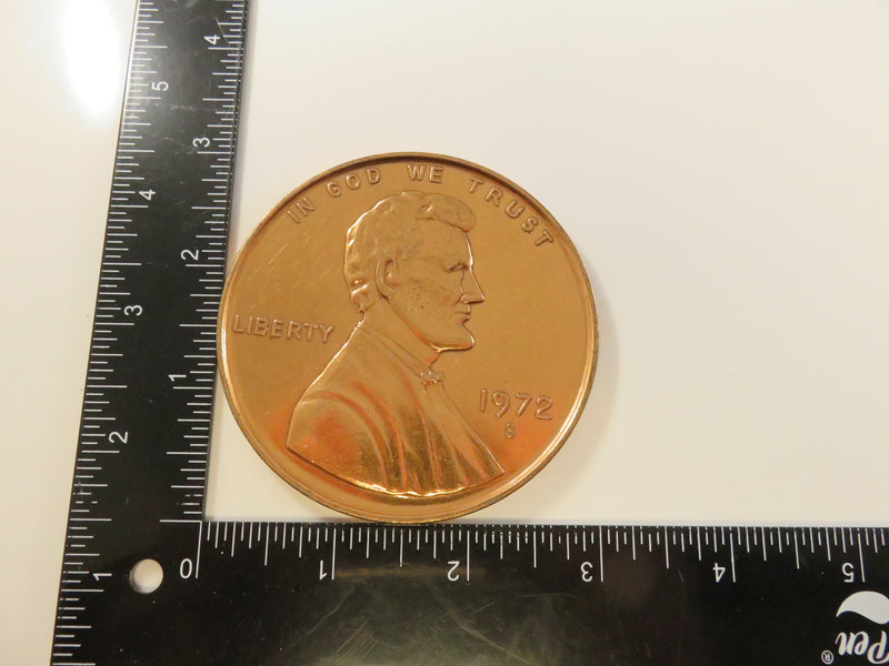Vintage Oversized 1972 Lincoln Cent Replica, 3" Wide, 4.11mm, Unknown Metal, Novelty