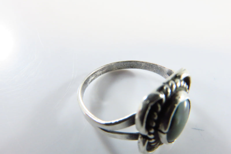 Vintage Petite Sterling Silver Polished Turquoise Ring Size 3 3/4