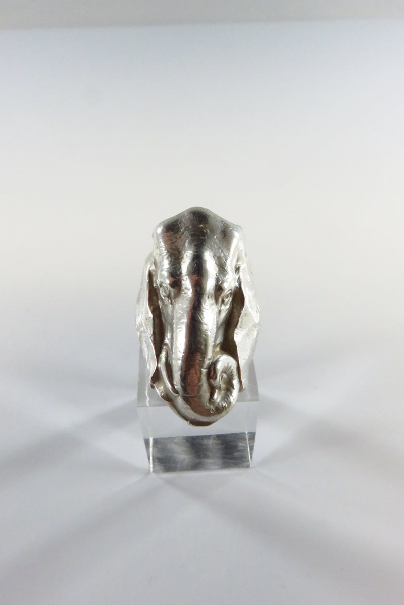 Unusual Artisan Style Repousse Elephant Head Ring Sterling Silver Size 5