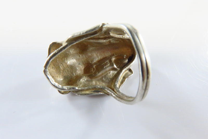 Unusual Artisan Style Repousse Elephant Head Ring Sterling Silver Size 5