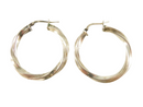 Vintage Twisted Hoop Earrings, 1 1/4", Italy Lever Backs, Silver Tone — Sterling Silver, Silver — front view