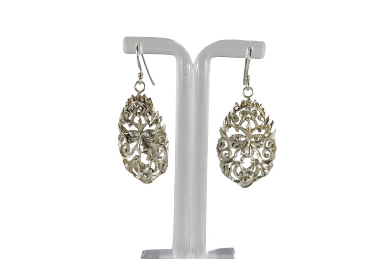 Pierced Sterling Silver Art Nouveau Style Dangling Face Earrings 925