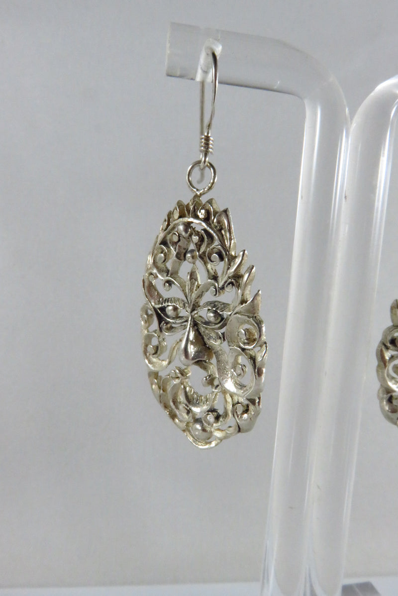 Pierced Sterling Silver Art Nouveau Style Dangling Face Earrings 925