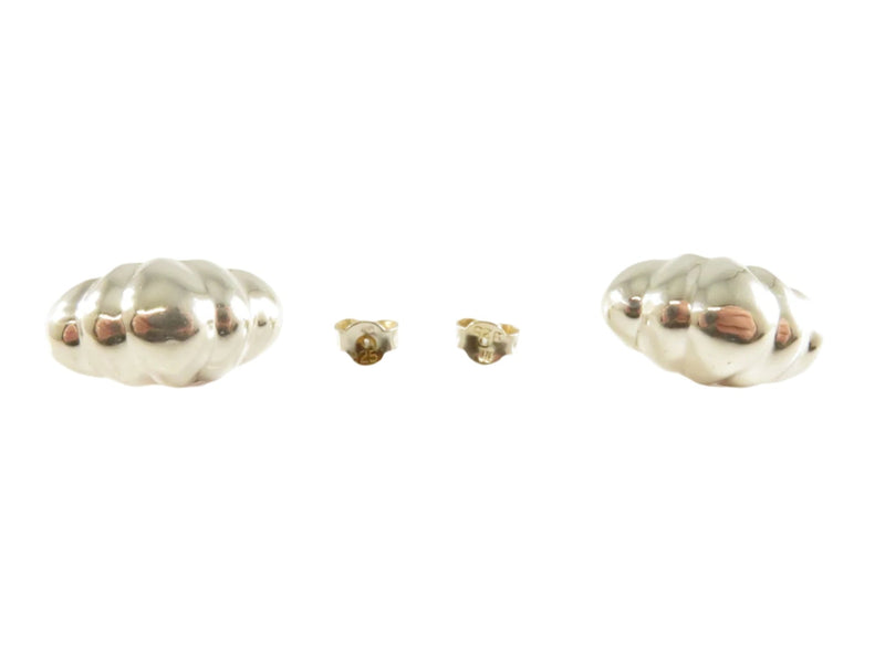 Vintage Sterling Silver Puffy Ribbed Dome Stud Earrings, ND 925, 1", 5.8g — Sterling Silver, Silver — front view