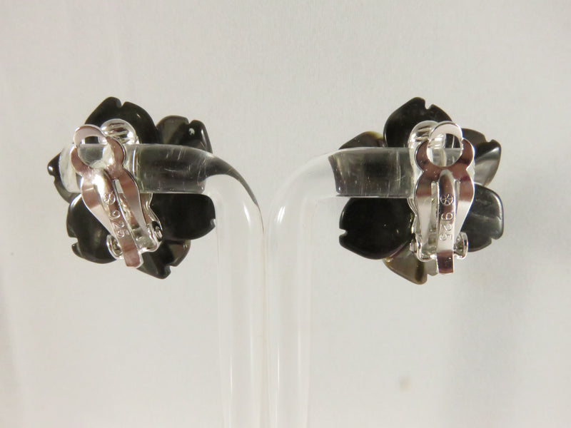 Vintage Erwin Pearl Sterling Silver Floral Clip-On Earrings, CZ, 1", 9.4g