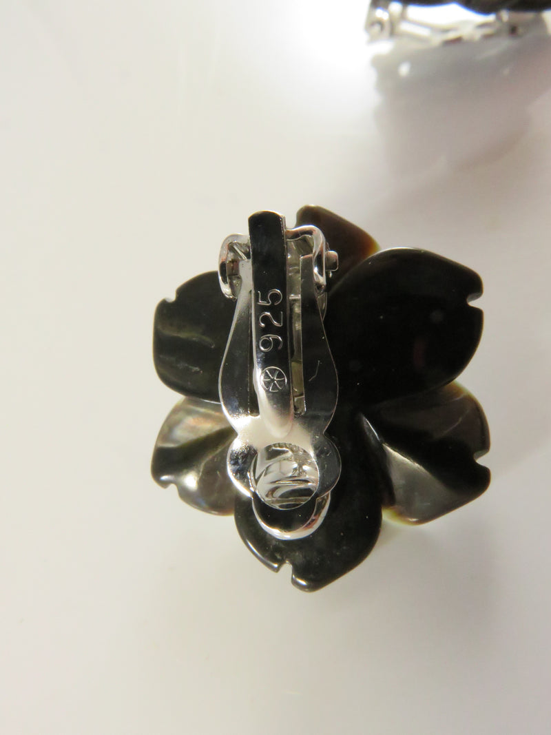 Vintage Erwin Pearl Sterling Silver Floral Clip-On Earrings, CZ, 1", 9.4g