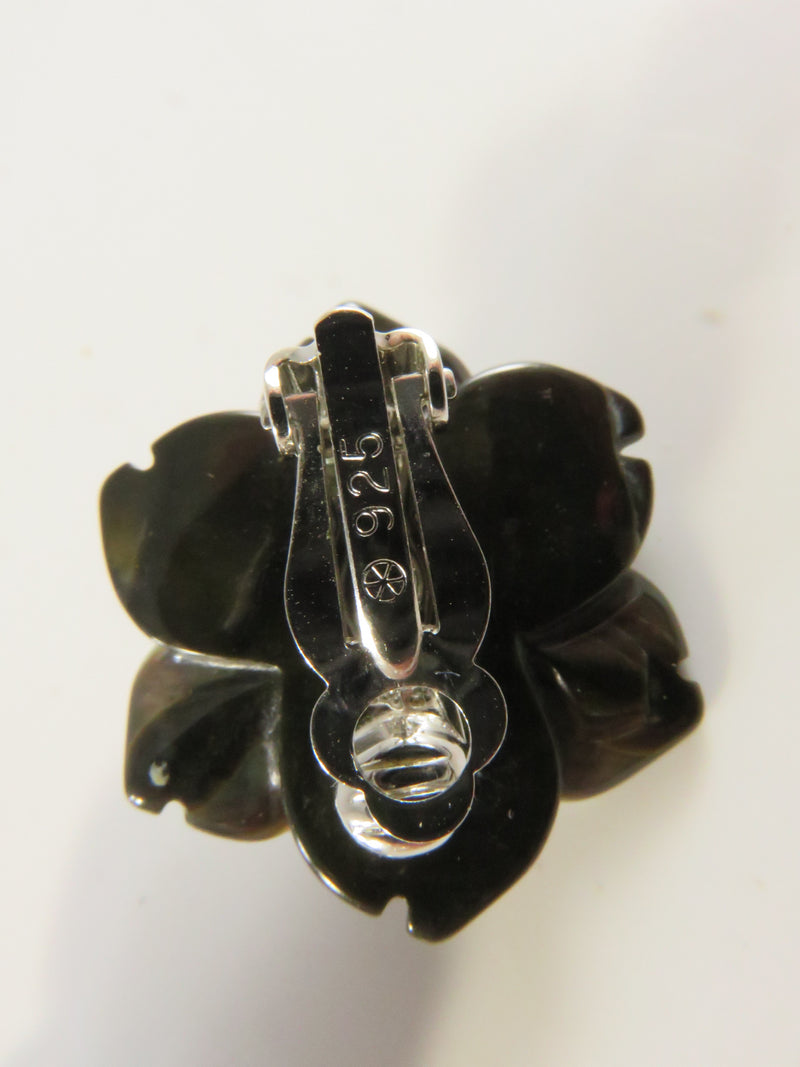 Vintage Erwin Pearl Sterling Silver Floral Clip-On Earrings, CZ, 1", 9.4g