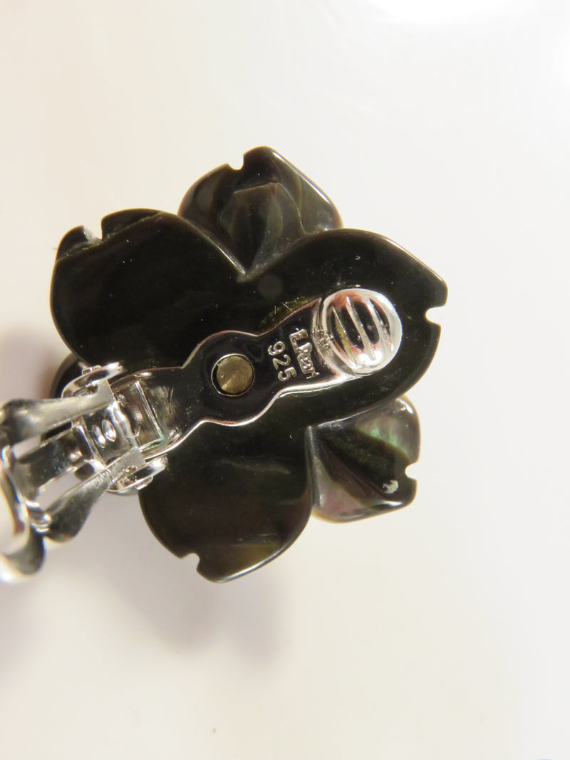Vintage Erwin Pearl Sterling Silver Floral Clip-On Earrings, CZ, 1", 9.4g
