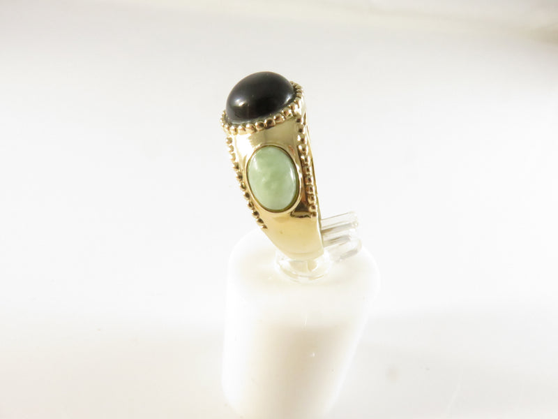Vintage 14K Gold Three-Stone Ring, Black Onyx & Jade, Size 6.75