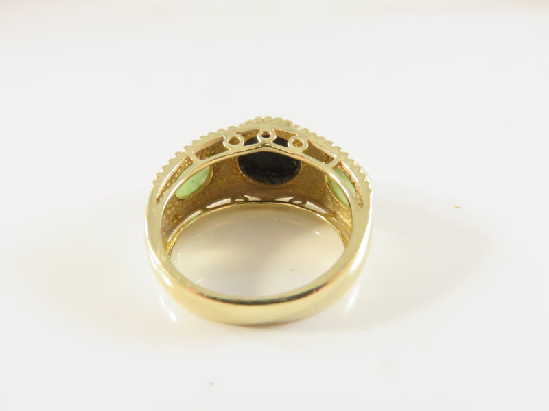 Vintage 14K Gold Three-Stone Ring, Black Onyx & Jade, Size 6.75