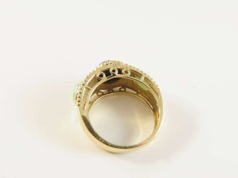 Vintage 14K Gold Three-Stone Ring, Black Onyx & Jade, Size 6.75