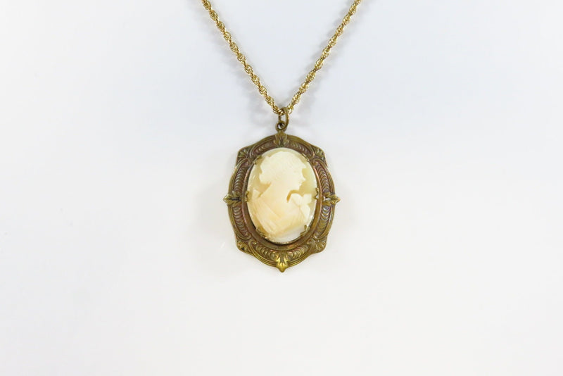 Vintage 25" Gold Filled Rope Chain with Costume Cameo Pendant