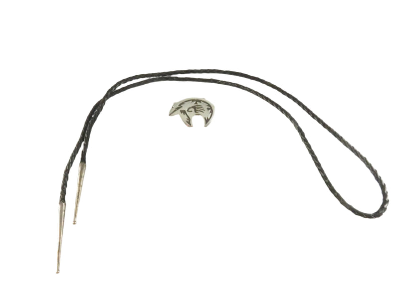 Vintage Navajo Fetish Spirit Bear Bolo Tie, Sterling Silver, Beatrice Kee, Restoration