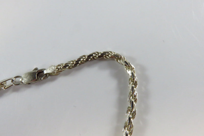 7 1/4" Sterling Rope Chain Bracelet Italy, 925 Italy Lobster Clasp 3mm