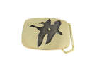 Vintage BTS Brass Belt Buckle, Flying Ducks, Made in USA, 1978 — front view