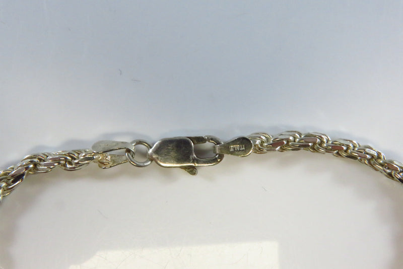 7 1/4" Sterling Rope Chain Bracelet Italy, 925 Italy Lobster Clasp 3mm
