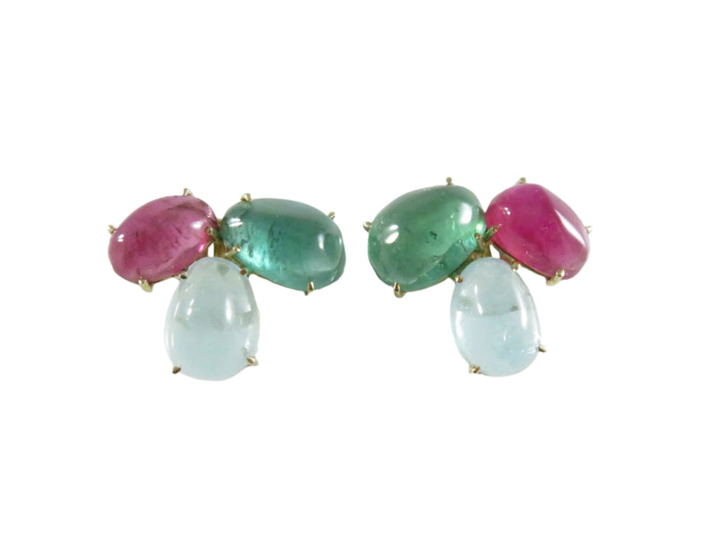 Vintage 14K Gold Clip-On Earrings with Tourmaline & Spinel