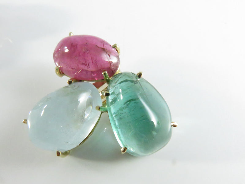 Vintage 14K Gold Clip-On Earrings with Tourmaline & Spinel